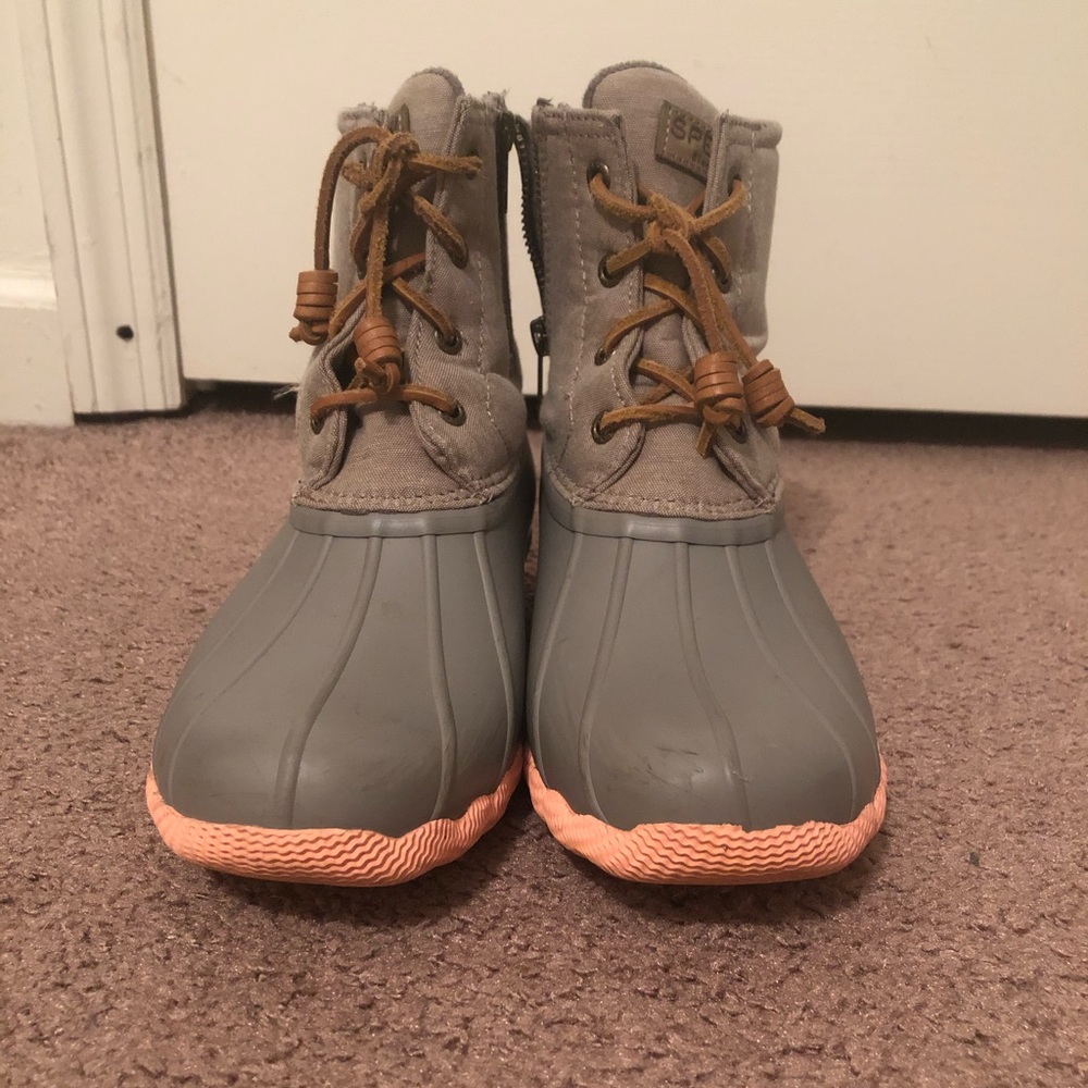 Grey & pink Sperry boots